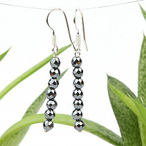 Hematite earrings faceted beads (0.4 cm) silver hooks